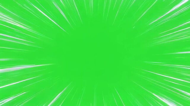 Bright green background with white lines radiating from the center, resembling a burst of speed or light