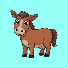 Cute Cartoon Donkey on Blue Background – Farm Animal Illustration for Kids