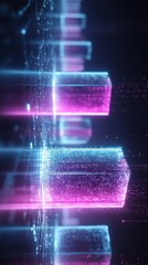 Obraz premium A vibrant digital scene showcasing glowing blocks in shades of blue and pink, resembling data flow or futuristic technology.