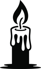 Elegant black candle flame illustration with dripping wax on transparent background silhouette