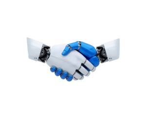 Digital Transformation, A Futuristic Handshake Between Human and Robot signifying Partnership
