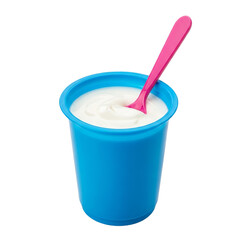 Creamy Delight Spoonfuls of Happiness in a Blue Cup with Pink Spoon Healthy Yogurt Treat on transparent background