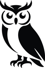 Black owl illustration with detailed eyes perched elegant design on transparent background silhouette