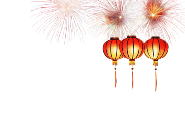 Nighttime Chinese New Year festival glowing with light joy and cultural tradition in full celebration isolated on transparent background PNG