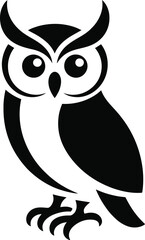 Black owl illustration with detailed features on transparent background silhouette