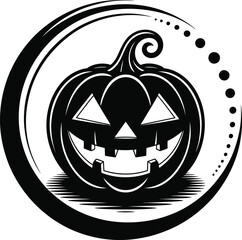 Black pumpkin jack o lantern design with swirling dots on transparent background silhouette