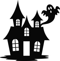 Spooky haunted house with a ghost perfect for halloween on transparent background silhouette