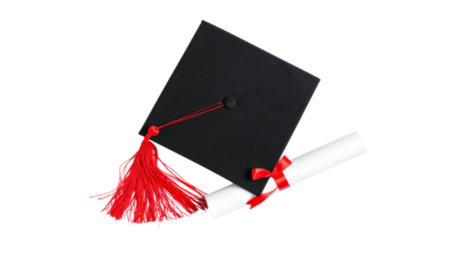  Academic Achievement Cap with Red Tassel and Rolled Diploma Isolated on Transparent Background