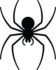 Simple black spider graphic with eight legs on transparent background silhouette