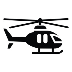 Helicopter Vector Icon in Glyph Style on White Background, Minimal Flat Design