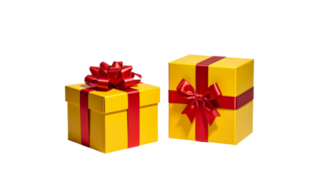 Two yellow gift box variations isolated on transparent background