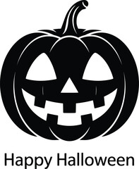 Black halloween pumpkin carving with spooky face on transparent background silhouette