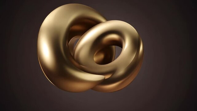 Abstract 3D bronze M&ouml;bius shapes floating rotating mid-air, metallic surface realistic reflections, soft cinematic lighting, dark minimal background, elegant futuristic, 4K ambient luxury abstract art