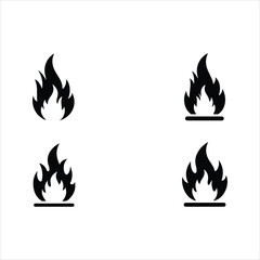 Four stylized flame icons set fire symbol graphic elements for design and decoration