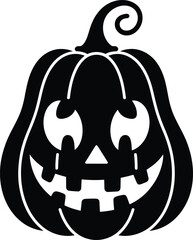 A spooky black jack o lantern silhouette on transparent background