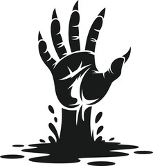 Obraz premium Emerging zombie hand from grave dirt spooky design on transparent background silhouette