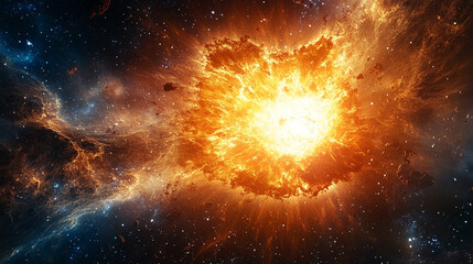 Powerful galactic explosion in deep space with radiant energy and swirling cosmic dust, representing creation, chaos, and the dynamic forces of the universe.