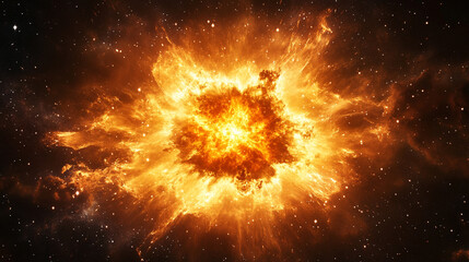 Powerful galactic explosion in deep space with radiant energy and swirling cosmic dust, representing creation, chaos, and the dynamic forces of the universe.