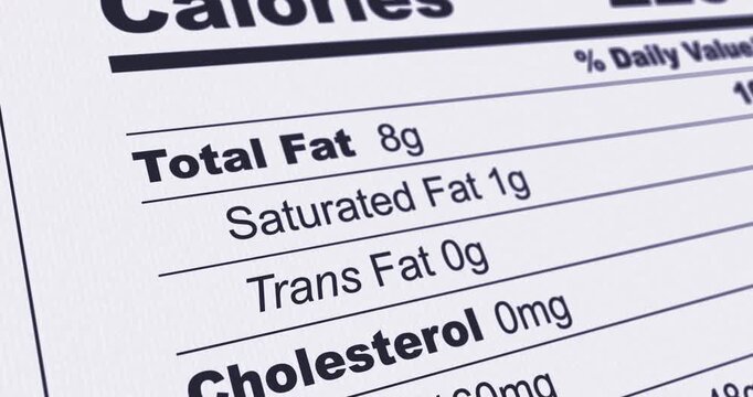 Nutrition Facts Label with Phosphorus content line highlighted, information of P - Phosphorus element content in product, footage