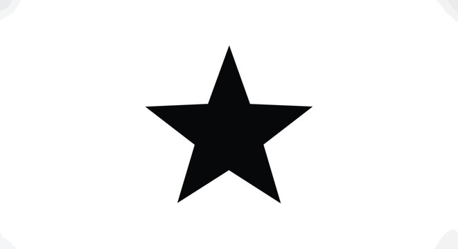 Bold black five-pointed star symbol centrally positioned on a stark white background, embodying concepts of quality, achievement, and premium status for diverse design and rating applications