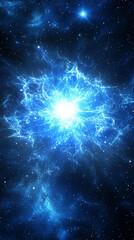 Powerful galactic explosion in deep space with radiant energy and swirling cosmic dust, representing creation, chaos, and the dynamic forces of the universe.