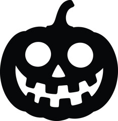 Black halloween pumpkin with carved face on transparent background silhouette
