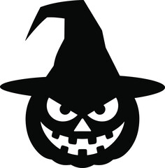 halloween pumpkin head with spooky face design on transparent background silhouette