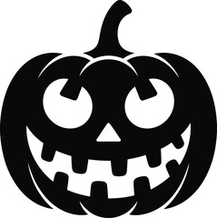 Black halloween pumpkin jack o lantern with carved face on transparent background silhouette