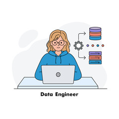 Database Developer and Programmer Coding Vector Illustration Icon with Editable Stroke
