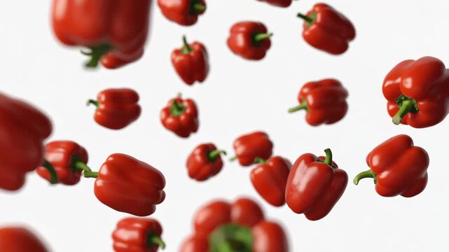 Fallende Paprika in Zeitlupe &ndash; Frisches Gem&uuml;se, bunte Vielfalt, gesunde Ern&auml;hrung