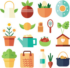 Set of gardening icons on transparent background