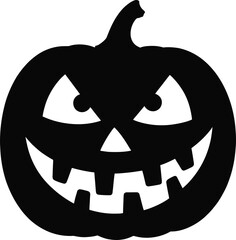 Black halloween pumpkin with carved face on transparent background silhouette