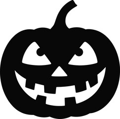 Black halloween pumpkin with carved face illustration on transparent background silhouette