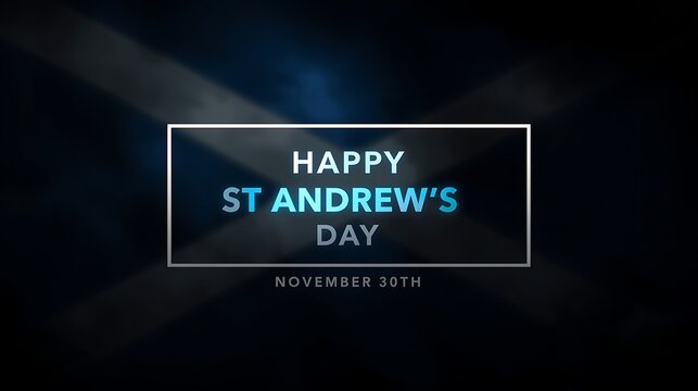Happy st andrews day celebration with blue neon text on dark background