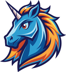 Blue and Orange Unicorn Head Mascot horse mythical creature