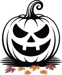 Festive jack o lantern with autumn leaves perfect for seasonal designs on transparent background silhouette