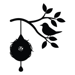 Flat Vector Silhouette of Babui Bird (Weaver Bird) in Minimal Style on White Background