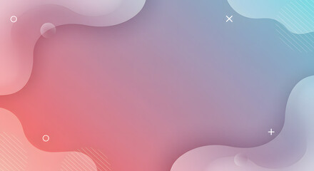 Abstract gradient background with fluid shapes and simple geometric shapes scattered around it