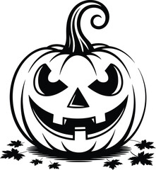 A spooky jack o lantern with a scary face on transparent background silhouette