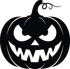 Scary halloween pumpkin jack o lantern illustration on transparent background silhouette