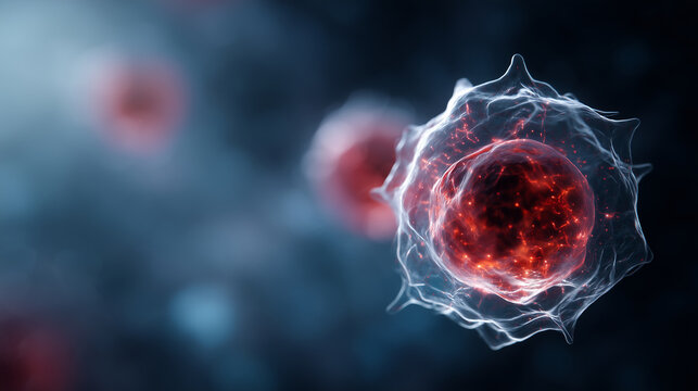 Scientific visualization of human cells under microscope, glowing biological structure and membrane texture cells, science, biology, medical, DNA, molecules, structure, microbiolog