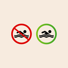 Bathing is prohibited. Bathing is allowed icon flat vector design.