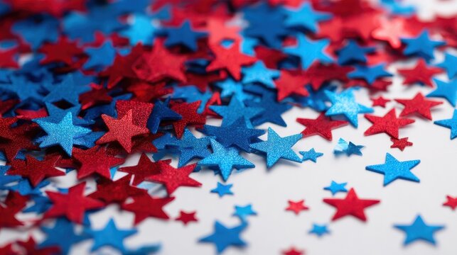 american independence day celebration patriotism and holidays concept  red and blue paper stars confetti on american independence day party no logos no brands ar 169