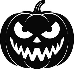 Fototapeta premium Creepy carved pumpkin with menacing face perfect for halloween on transparent background silhouette