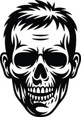 Fototapeta premium Detailed skull head graphic design element on transparent background silhouette