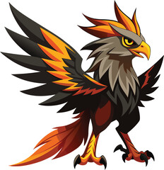 Fototapeta premium Dark Feathered Griffin with Orange and Yellow Accents