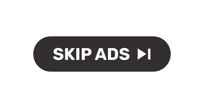 Button Skip Ads, Click the button to skip online advertising, footage with transparent background, loop
