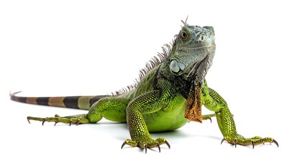 Obraz premium Green iguana, profile view, isolated on white