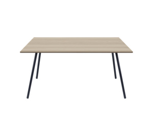 Minimalist square desk with a wooden top and metal legs, perfect for modern office spaces