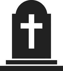 Fototapeta premium Black tombstone with white cross symbol on transparent background silhouette